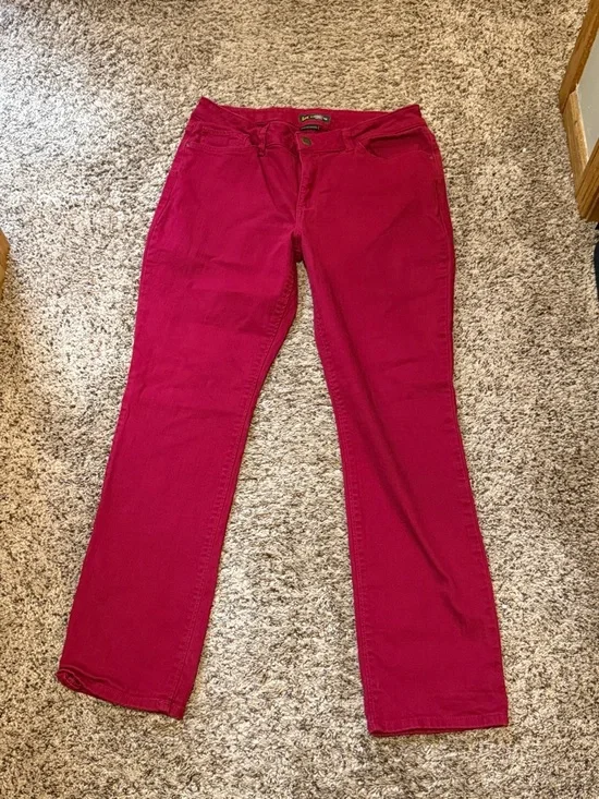 Lee Raspberry Red Button-Accent Pants - Picture 1 of 6